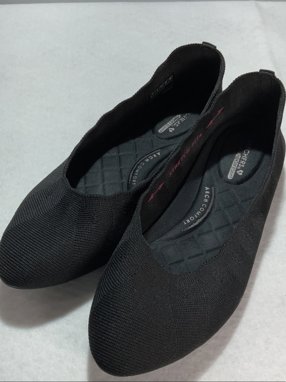 Skechers Black Knit Slip-On Flats with Arch Support
